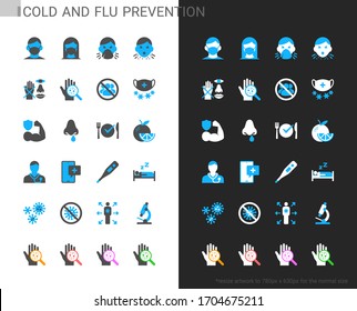 Cold and flu prevention icons light and dark theme. 48x48 Pixel perfect.