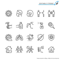 Cold And Flu Prevention Line Icons. Editable Stroke. Pixel Perfect.