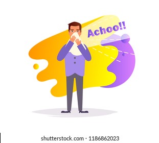 Cold, flu, sneezes Vector. Cartoon. Isolated art on white background. Flat