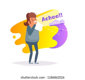 Cold, flu, sneezes Vector. Cartoon. Isolated art on white background. Flat