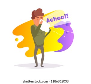 Cold, flu, sneezes Vector. Cartoon. Isolated art on white background. Flat