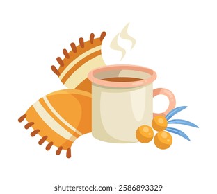 Cold and Flu Treatment with Mug with Tea and Warm Scarf Vector Illustration