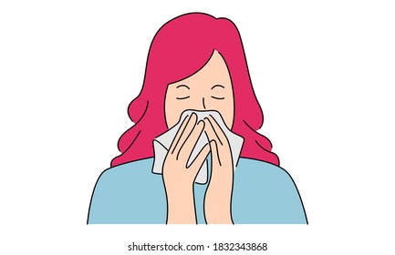 Sneezing Woman Concept Vector Illustration On Stock Vector (Royalty ...