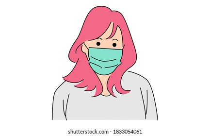 Cold, flu. Woman with mask