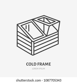 Cold frame flat line icon. Greenhouse sign. Thin linear logo for gardening, organic farm.