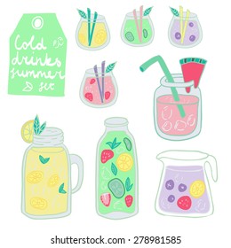 Cold Fresh Drinks Vector Summer Set