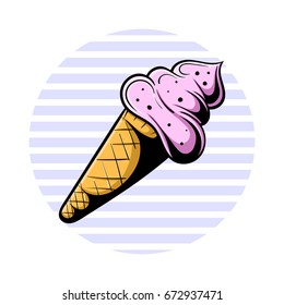 Cold and fresh ice creame in doodle style, hand drawn icon