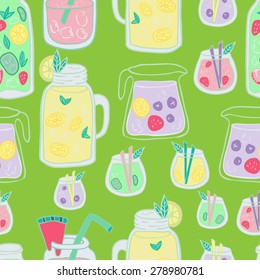 Cold Fresh Summer Drinks Seamless Vector Pattern