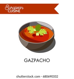 Cold gazpacho soup from European cuisine isolated illustration