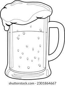 Ein kaltes Glas Bier auf weißem Hintergrund. Vektorschwarz-weiße Farbseite.