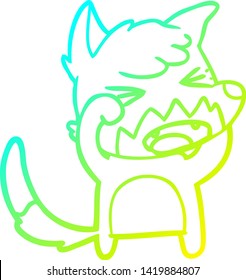 desenho de linha de gradiente frio de um desenhos animados raivoso raposa esfregando os olhos