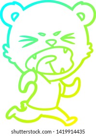 cold gradient line drawing of a angry cartoon bear running