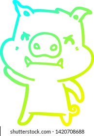 cold gradient line drawing of a angry cartoon pig