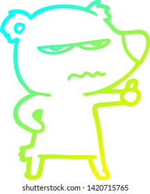 kalte Farbverlauf-Zeichnung eines wütenden Bärenkartoons, der Daumen aufgibt