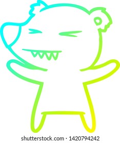 dibujo de línea de gradiente frío de una caricatura de oso polar enojado