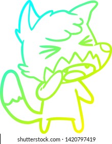 cold gradient line drawing of a angry cartoon fox
