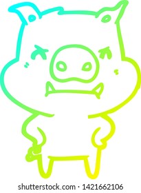 cold gradient line drawing of a angry cartoon pig