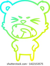 desenho de linha de gradiente frio de um urso de desenho animado raivoso