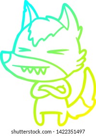 cold gradient line drawing of a angry wolf cartoon