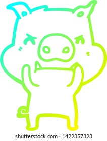 cold gradient line drawing of a angry cartoon pig