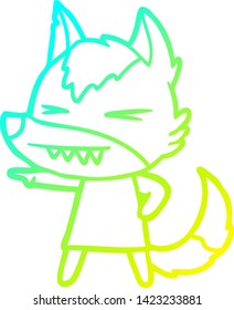 dibujo de línea de gradiente frío de una caricatura de lobo enojado
