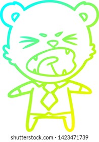 dibujo de línea de degradado frío de un oso de caricatura enojado