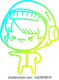 cold gradient line drawing of a angry cartoon space girl