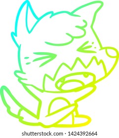 cold gradient line drawing of a angry cartoon fox