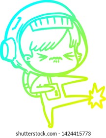 cold gradient line drawing of a angry cartoon space girl stubbing toe