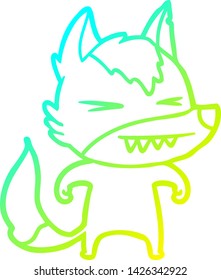 dibujo de línea de gradiente frío de una caricatura de lobo enojado