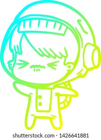 dibujo de línea de gradiente frío de una chica del espacio de caricaturas enojada