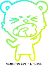 cold gradient line drawing of a angry cartoon bear shouting