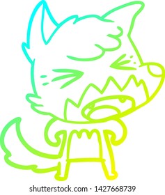 cold gradient line drawing of a angry cartoon fox