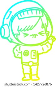 cold gradient line drawing of a angry cartoon space girl waving