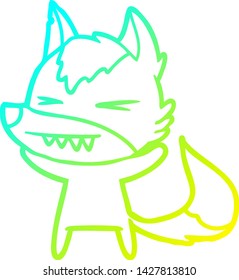 cold gradient line drawing of a angry wolf cartoon
