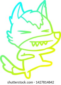 dibujo de línea de gradiente frío de una caricatura de lobo enojado