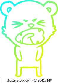 desenho de linha de gradiente frio de um urso de desenho animado raivoso