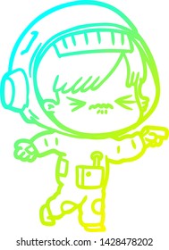 cold gradient line drawing of a angry cartoon space girl