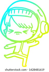 cold gradient line drawing of a angry cartoon space girl