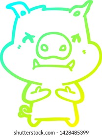 cold gradient line drawing of a angry cartoon pig