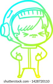 cold gradient line drawing of a angry cartoon space girl