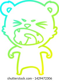 dibujo de línea de degradado frío de un oso de caricatura enojado