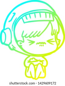 cold gradient line drawing of a angry cartoon space girl
