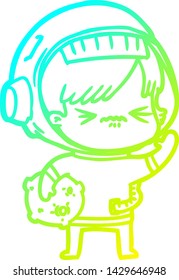 cold gradient line drawing of a angry cartoon space girl