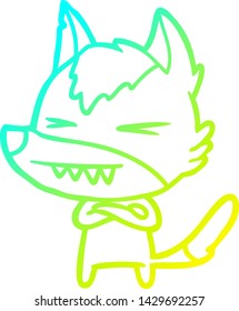 cold gradient line drawing of a angry wolf cartoon