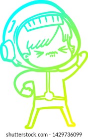 cold gradient line drawing of a angry cartoon space girl