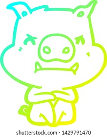 cold gradient line drawing of a angry cartoon pig