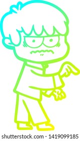 cold gradient line drawing of a annoyed cartoon boy