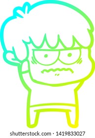 dibujo de línea de gradiente frío de un chico de caricatura molesto