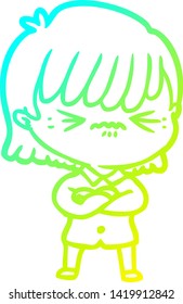 cold gradient line drawing of a annoyed cartoon girl
